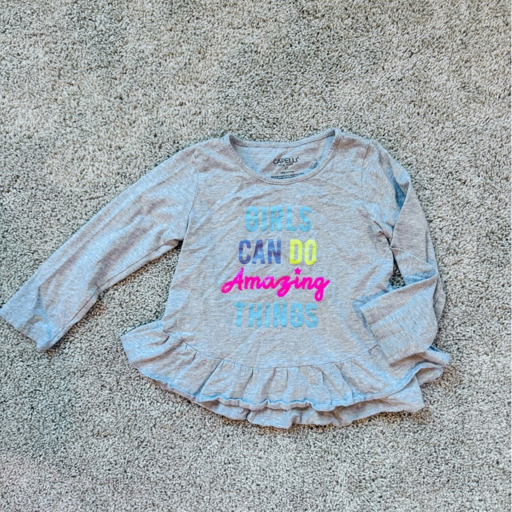 Capelli Girls Long Sleeve Peplum Top inspirational shirt gray– Size 4T - Picture 5 of 7